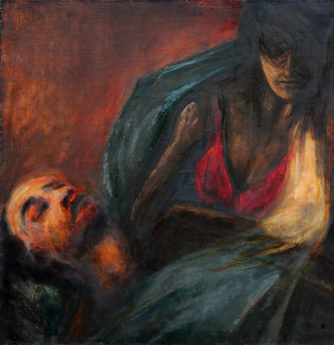 Pieta czerwona - obraz olejny na płótnie, ArsKinga - Kinga Pawełska